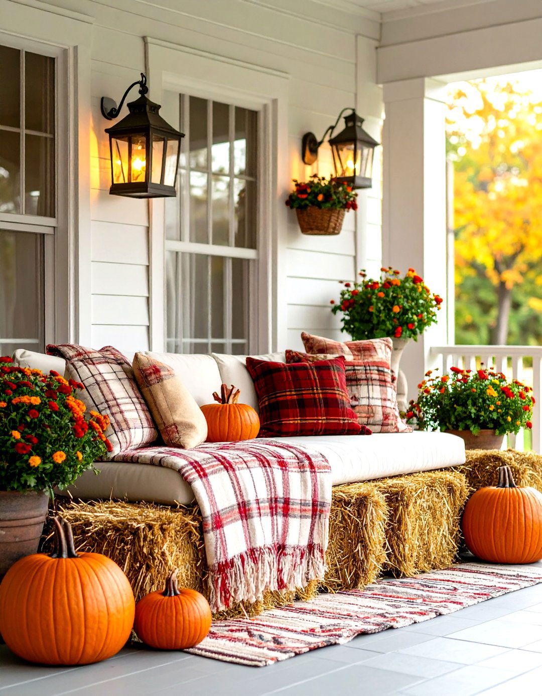 Hay Bale Seating Area Front Porch - 30 front porch fall decorating ideas