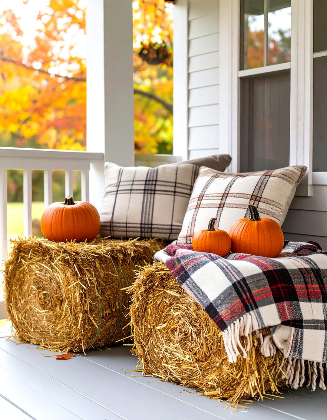Hay Bale Seating and Display Area - 30 outdoor fall decor ideas