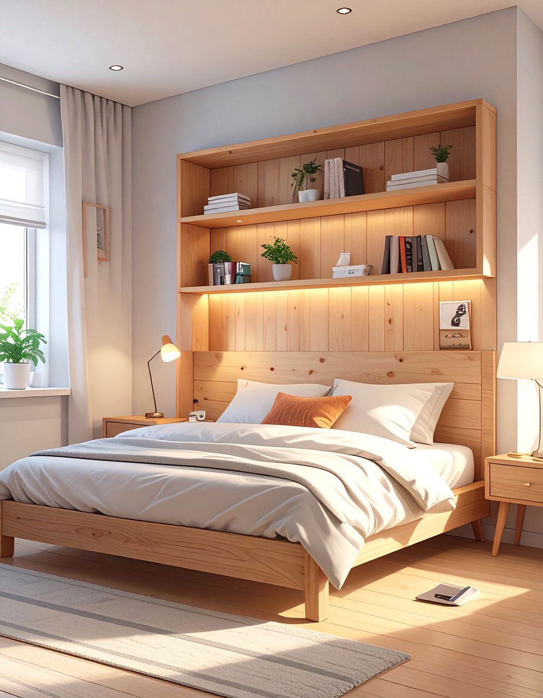 Headboard with Built In Shelving - 30 single dorm room ideas