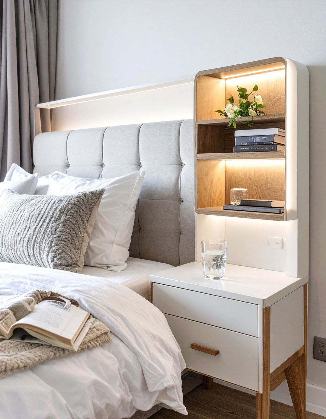 Headboard with Integrated Bedroom Shelving - 30 bedroom shelf ideas