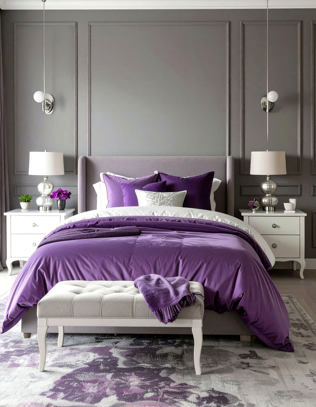 Heather Gray and Orchid Purple Bedroom - 30 modern purple bedroom ideas