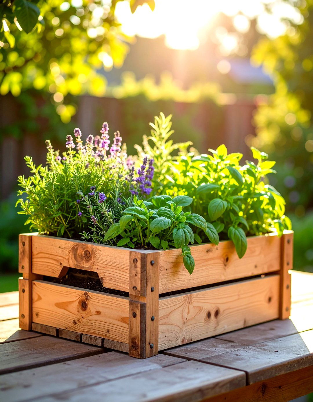 Herb Garden Planter Box Centerpiece - 30 outdoor table decor ideas