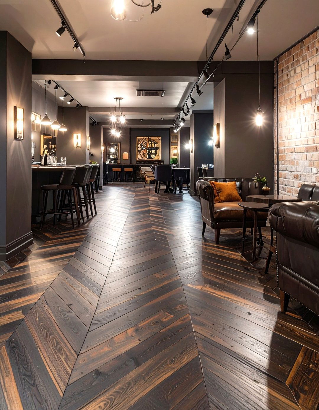 Herringbone Hardwood Flooring - 30 speakeasy basement ideas