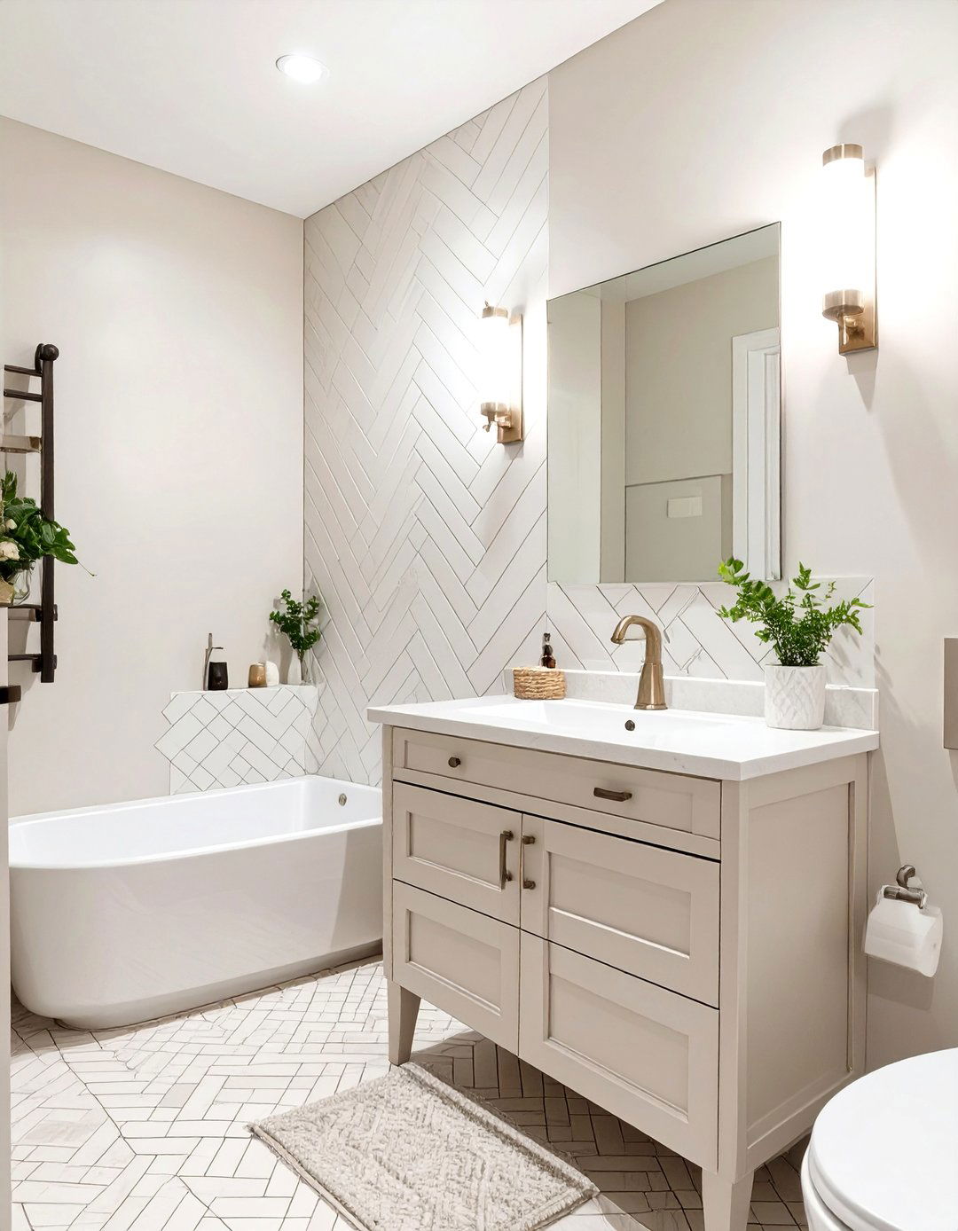Herringbone Pattern Accent Wall - 30 bathroom tile ideas for small bathrooms