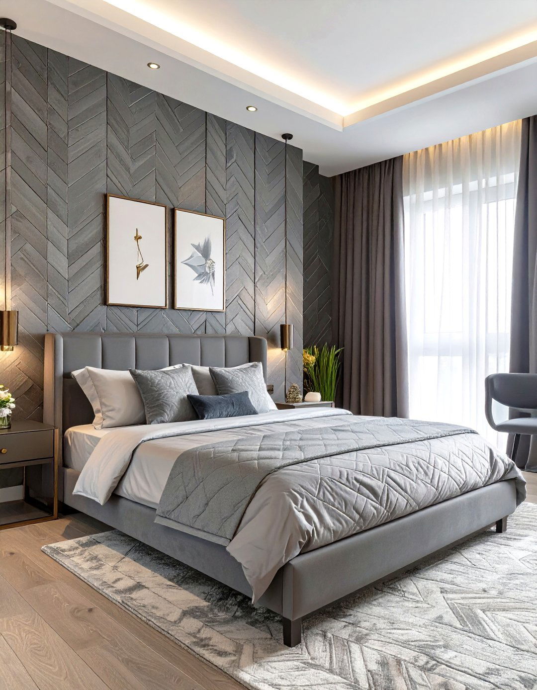 Herringbone Pattern Bedroom - 30 classy bedroom wallpaper designs