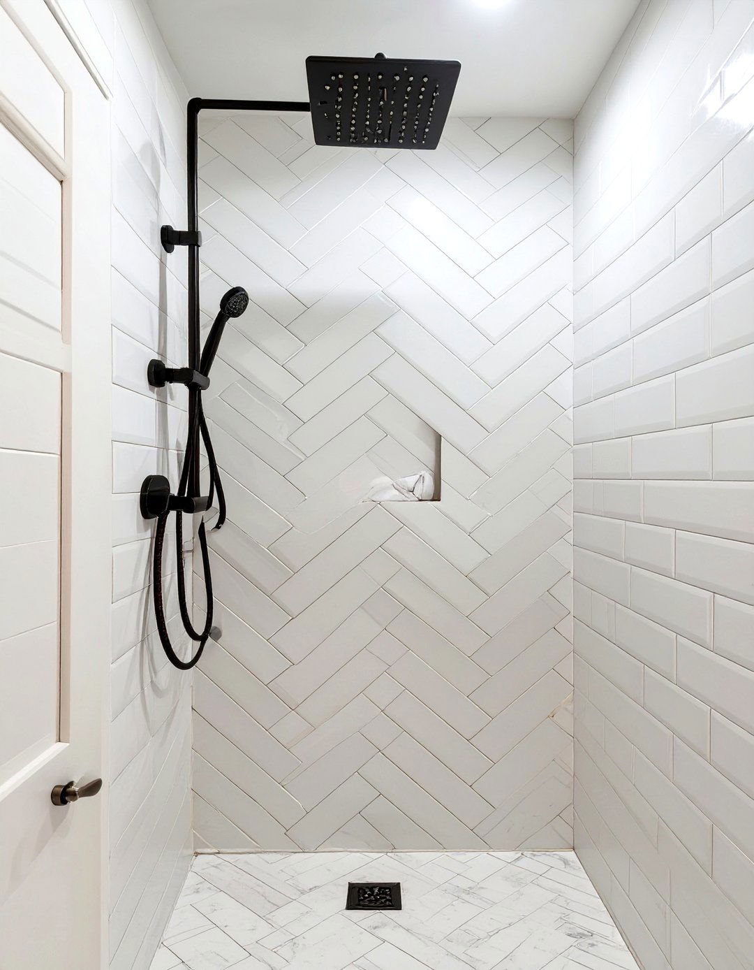 Herringbone Pattern Shower Tile - 30 small shower tile ideas