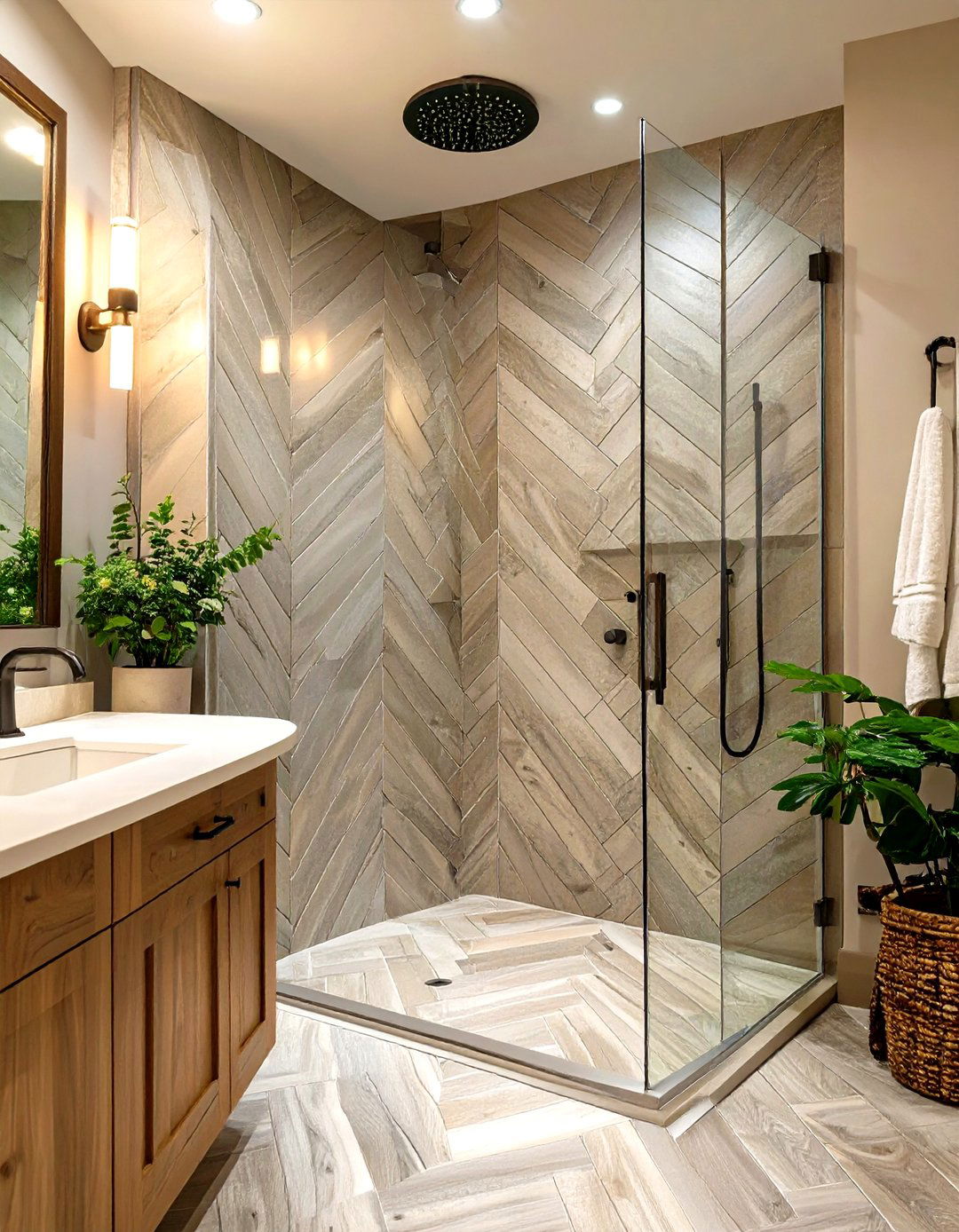 Herringbone Pattern Shower Tiles - 30 shower bathroom tile ideas