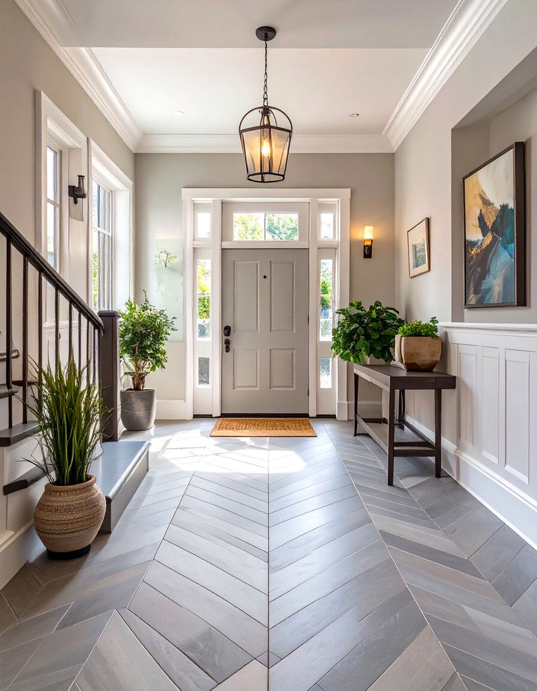Herringbone Pattern Tile Floor - 30 small entryway tile floor ideas