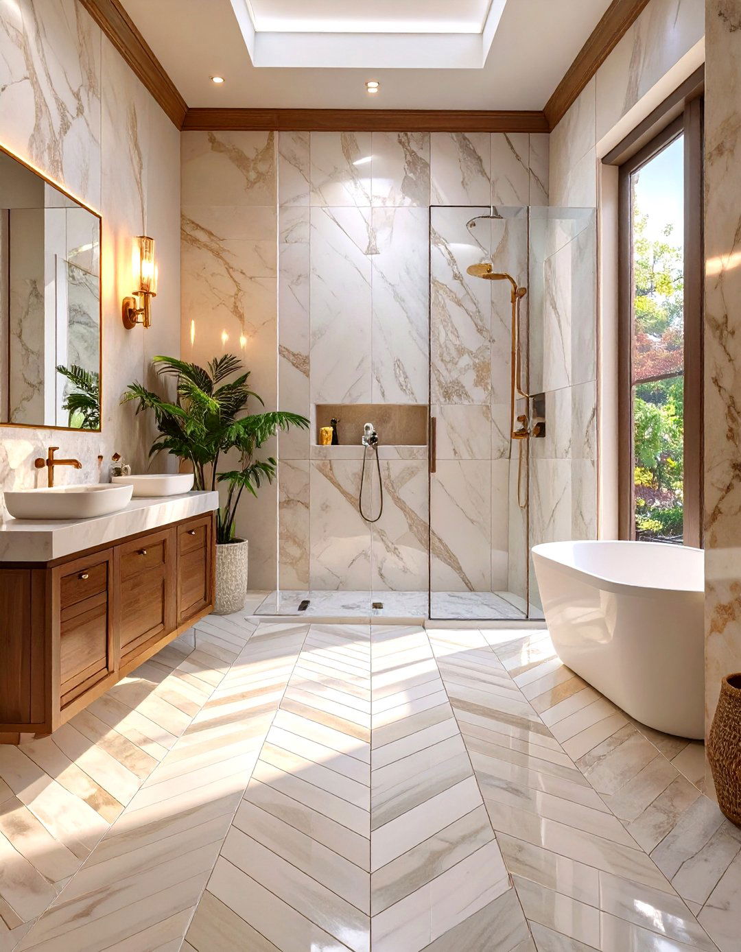 Herringbone Pattern Tile Shower Floor - 30 shower floor ideas