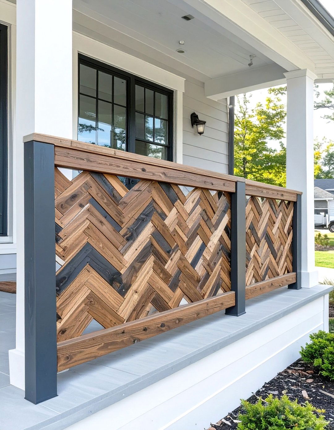 Herringbone Pattern Wood Front Porch Railing - 30 wood front porch railing ideas