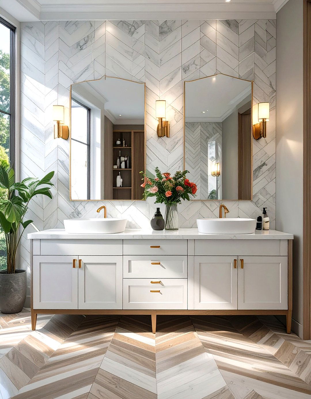 Herringbone Tile Backsplash - 30 vanity backsplash bathroom sink backsplash ideas