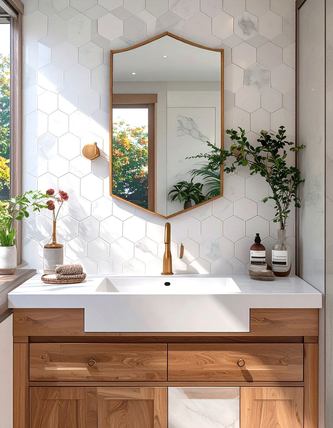 Hexagon Mosaic Tile Backsplash - 30 vanity backsplash bathroom sink backsplash ideas