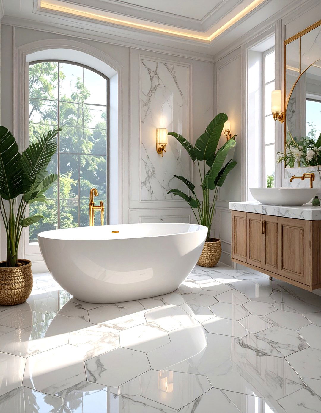 Hexagonal Carrara Marble Floor Tiles - 30 tile ideas for bathroom
