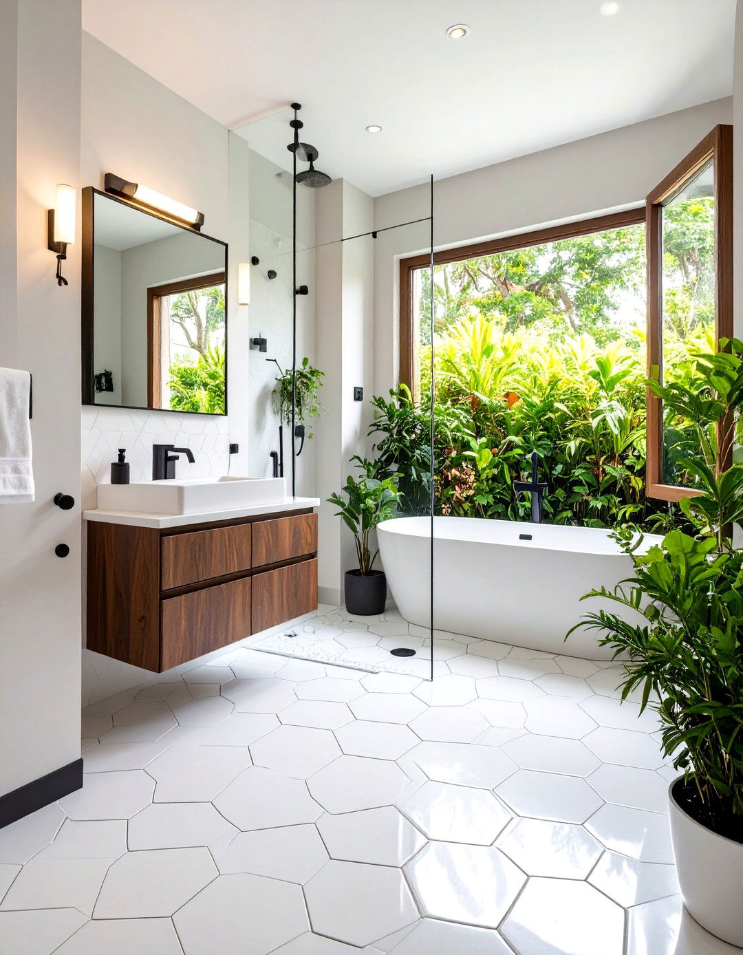 Hexagonal Floor Tiles in Shower - 30 remodel shower small bathroom ideas