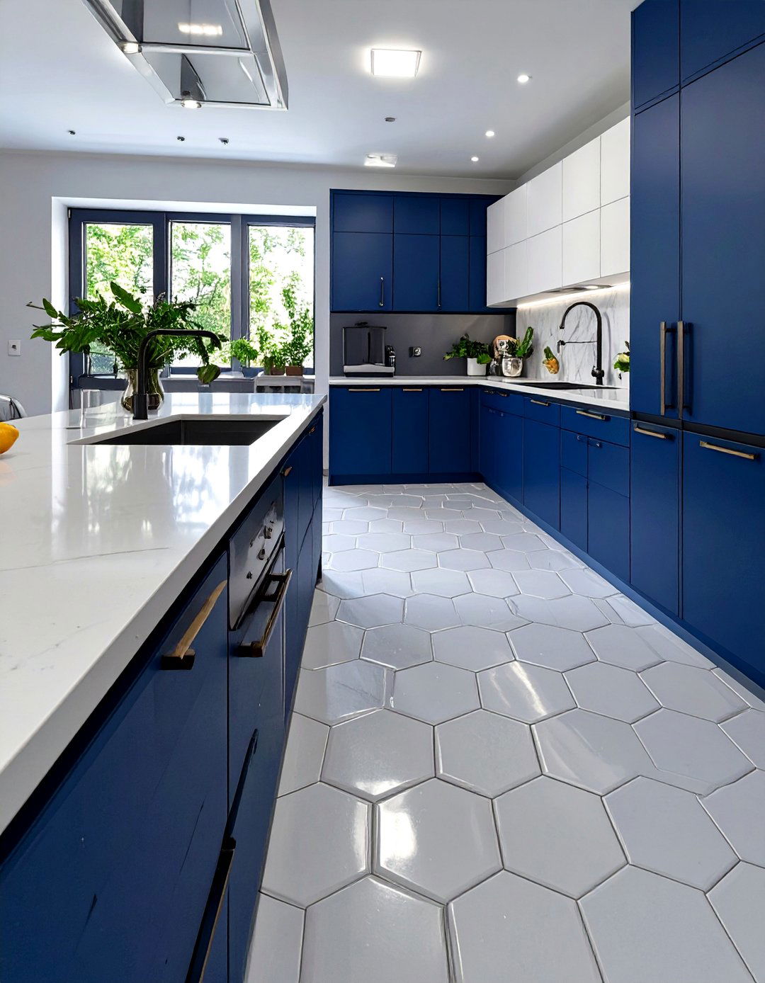 Hexagonal Honeycomb Pattern Kitchen Floor Tile - 30 small kitchen floor tile ideas