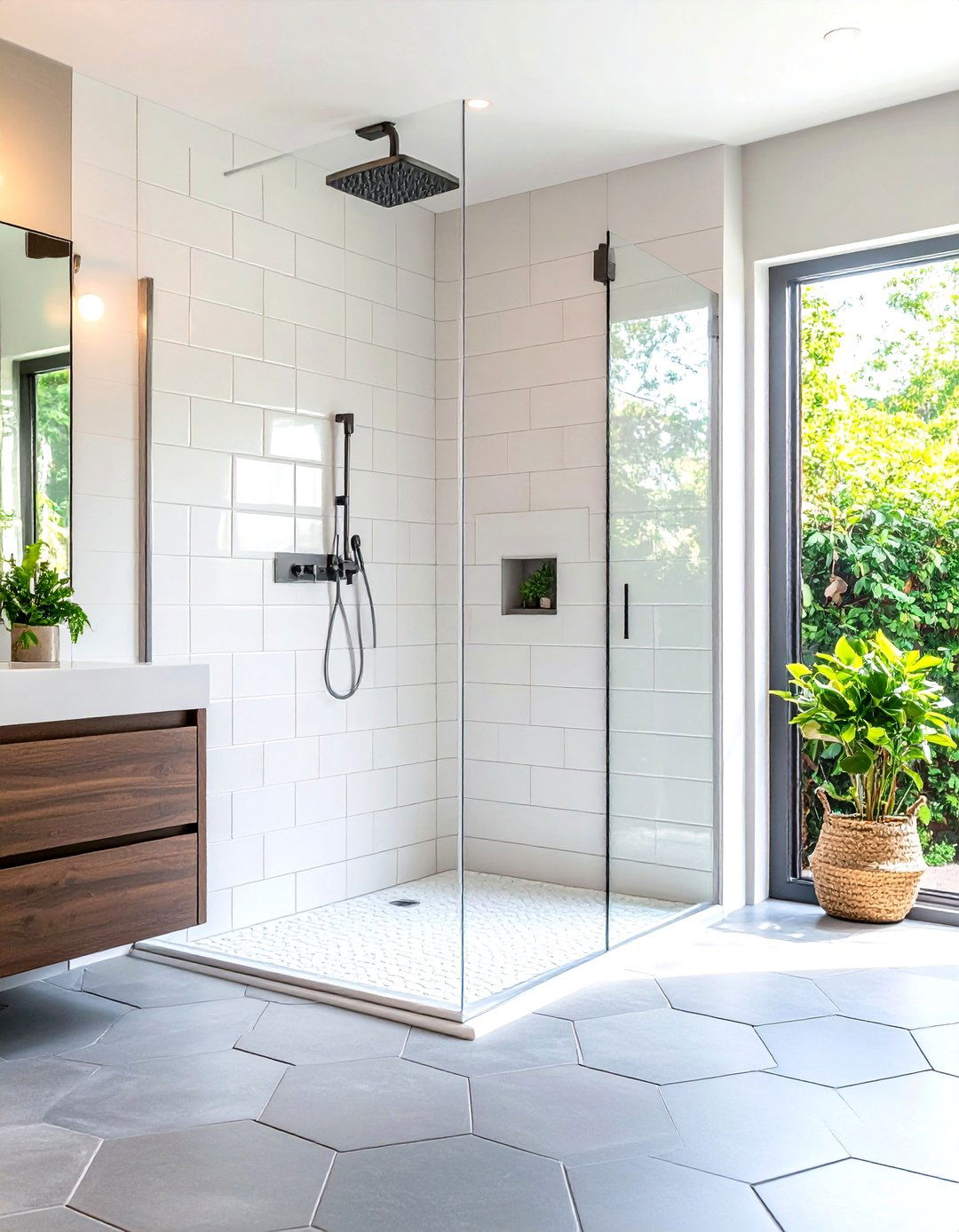 Hexagonal Large Tile Shower Floor - 30 large tile shower ideas