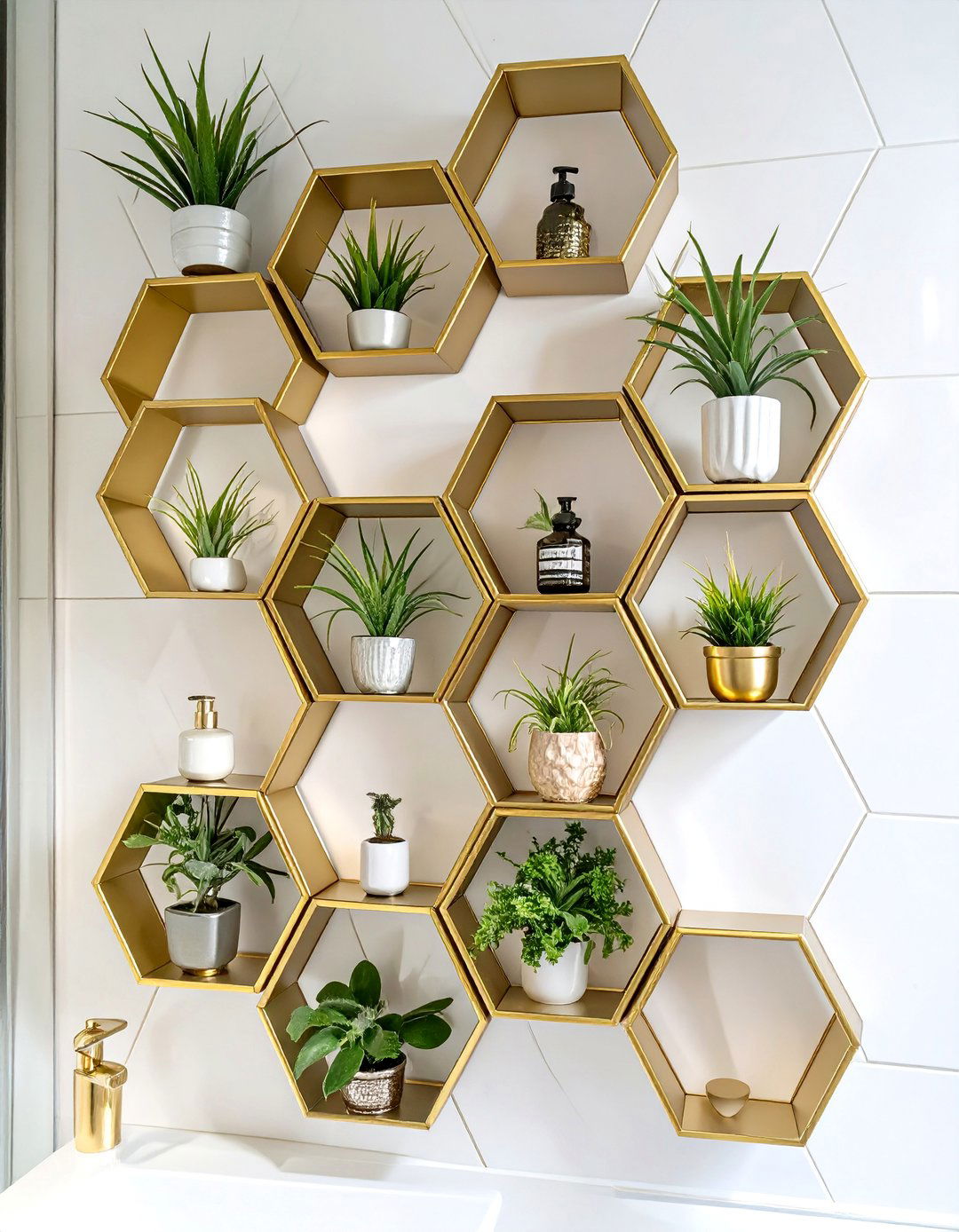 Hexagonal Metal Bathroom Shelf - 30 bathroom shelf ideas