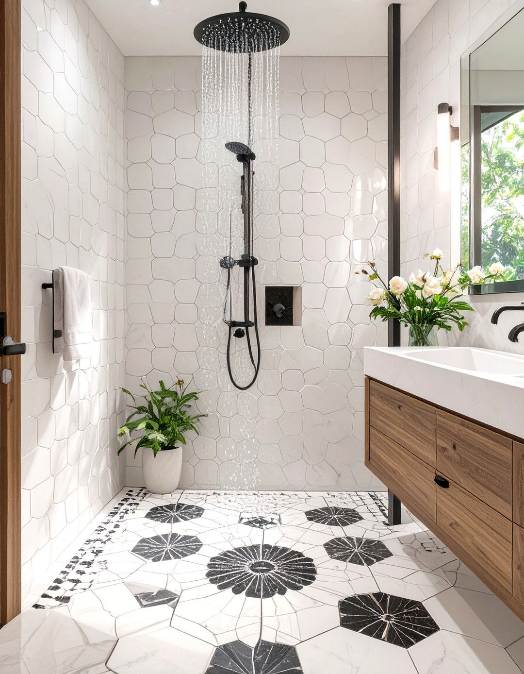 Hexagonal Mosaic Shower Tiles - 30 shower bathroom tile ideas