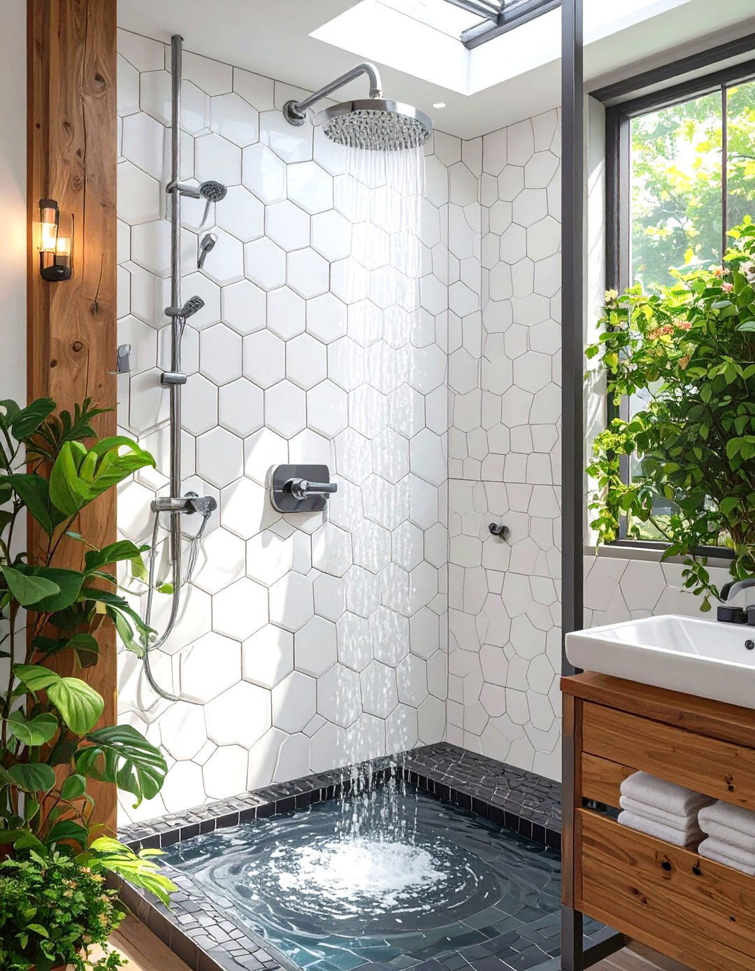 Hexagonal Mosaic Shower Wall Tile - 30 shower wall tile ideas