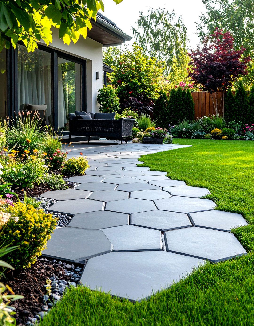 Hexagonal Paver Honeycomb Design - 30 diy cheap patio paver ideas