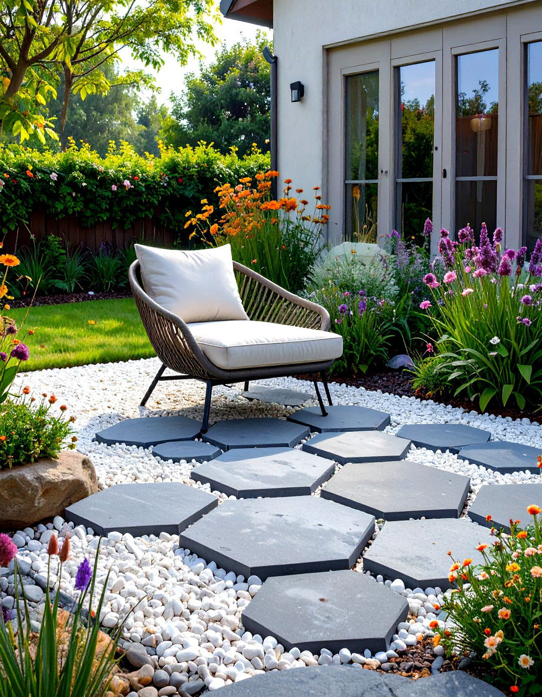 Hexagonal Paver Patio Cluster - 30 small cheap patio paver ideas