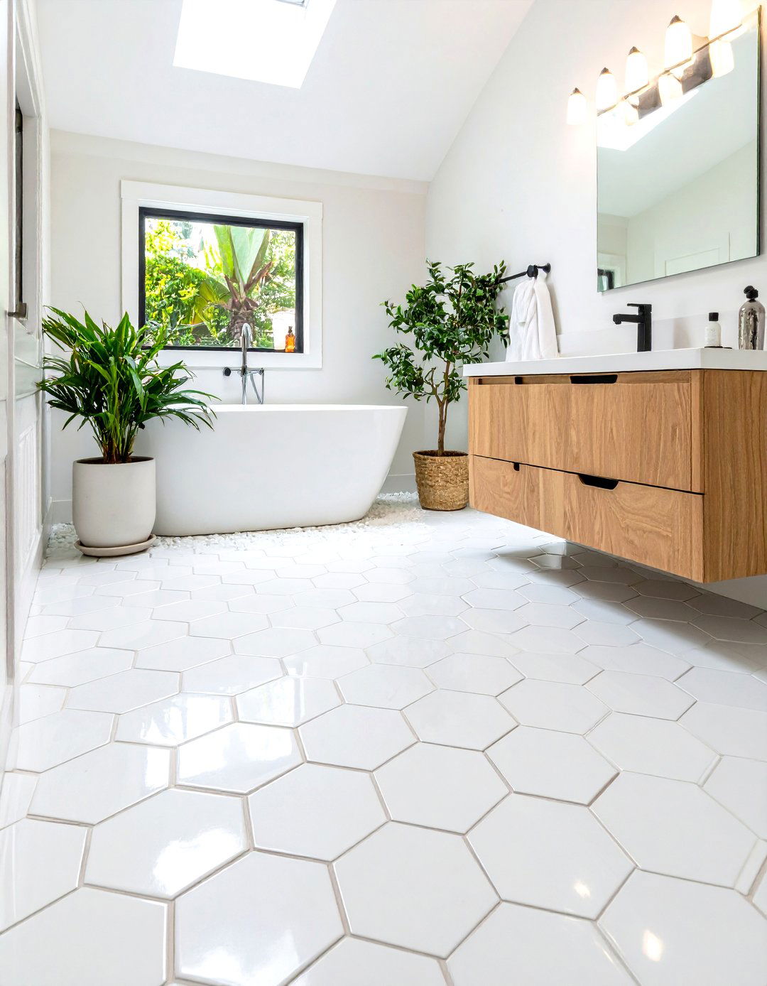 Hexagonal Penny Tile Mix - 30 penny tile bathroom floor ideas