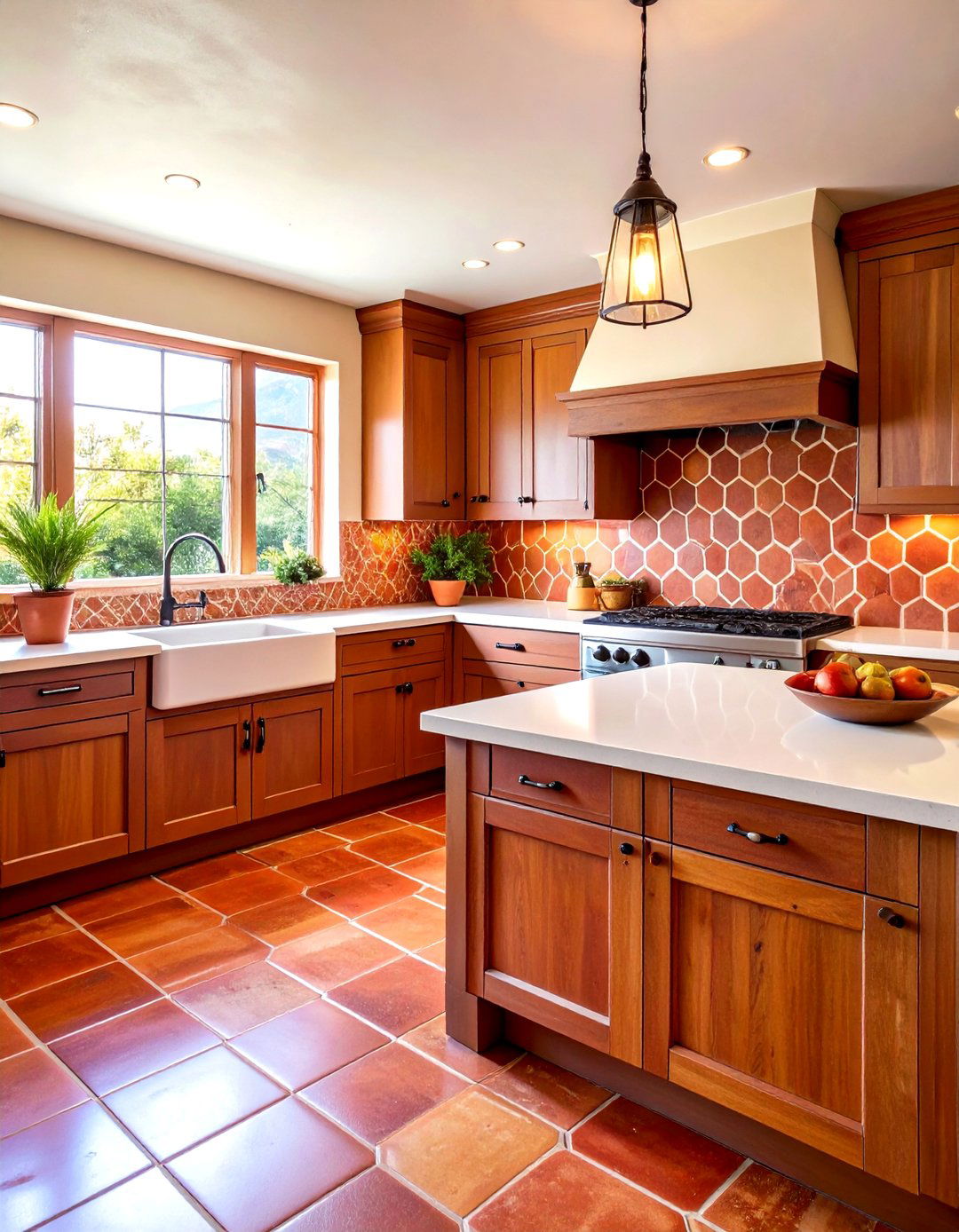 Hexagonal Terracotta Tile Backsplash - 30 rustic backsplash ideas