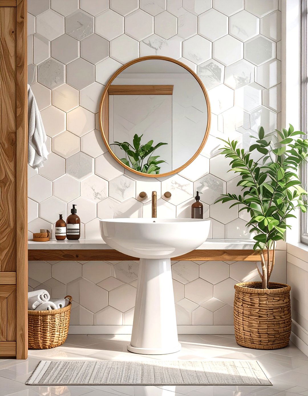 Hexagonal Tile Accent Wall - 30 small bathroom accent wall ideas