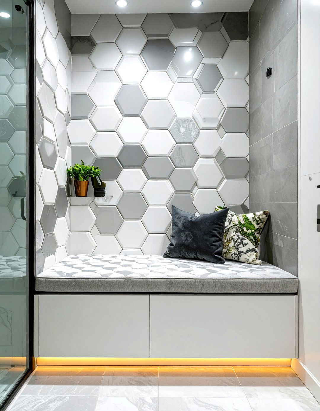 Hexagonal Tile Shower Bench - 30 shower bench ideas