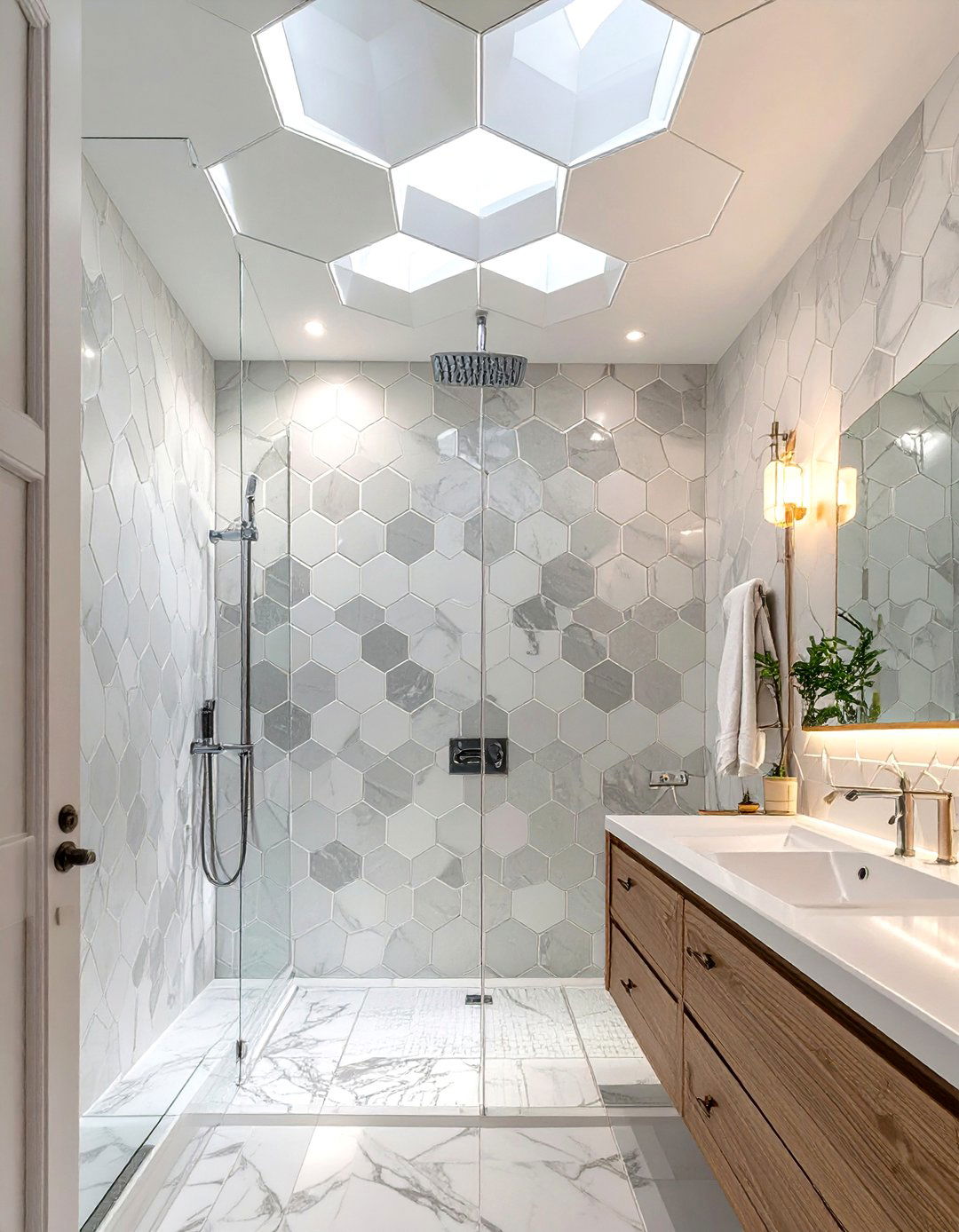 Hexagonal Tile Shower Ceiling - 30 shower ceiling ideas