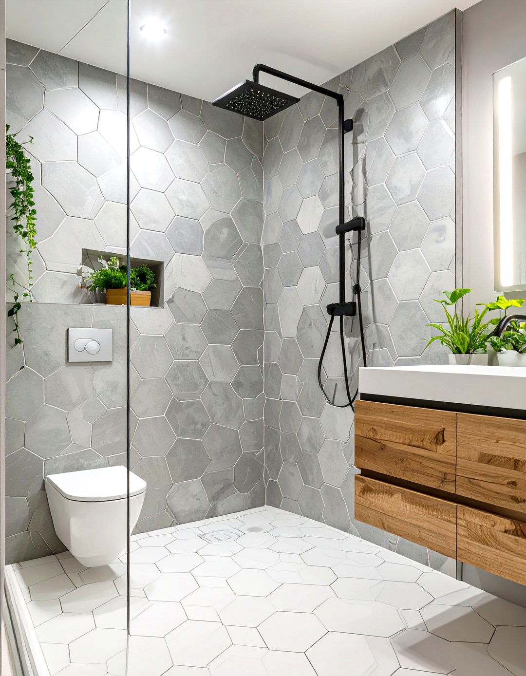 Hexagonal Tile Shower Surround - 30 shower surround ideas