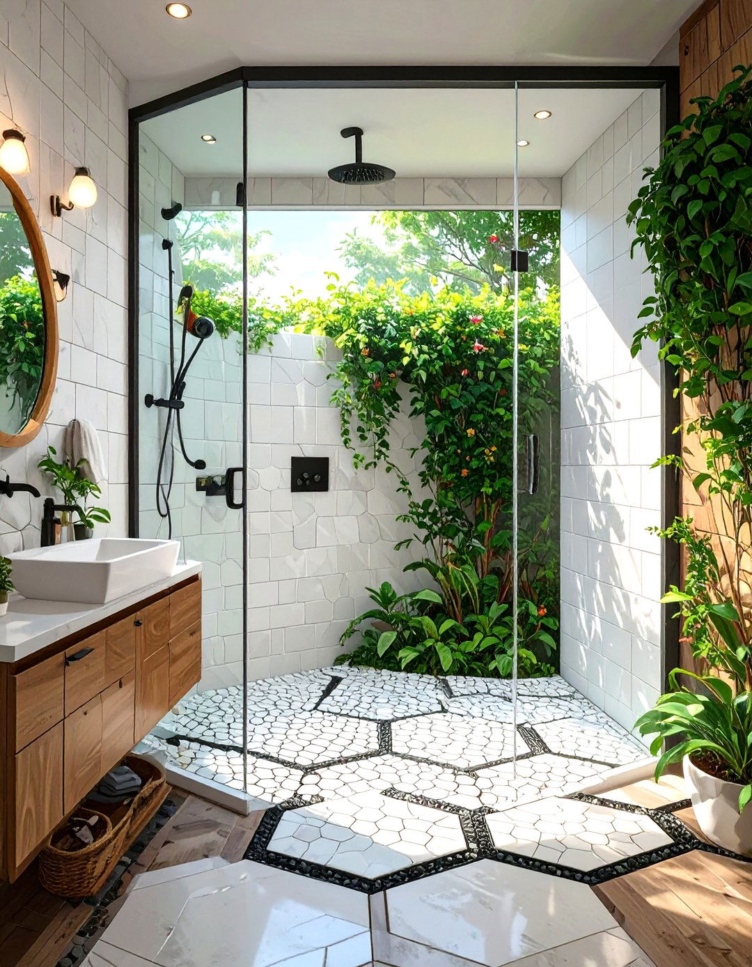 Hexagonal Tile Small Shower Floor - 30 small shower ideas