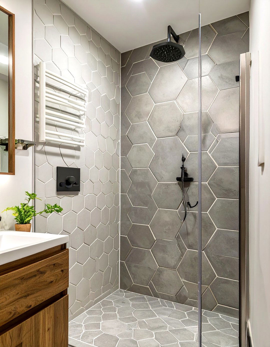 Hexagonal Tile in a Honeycomb Layout - 30 shower ideas tile