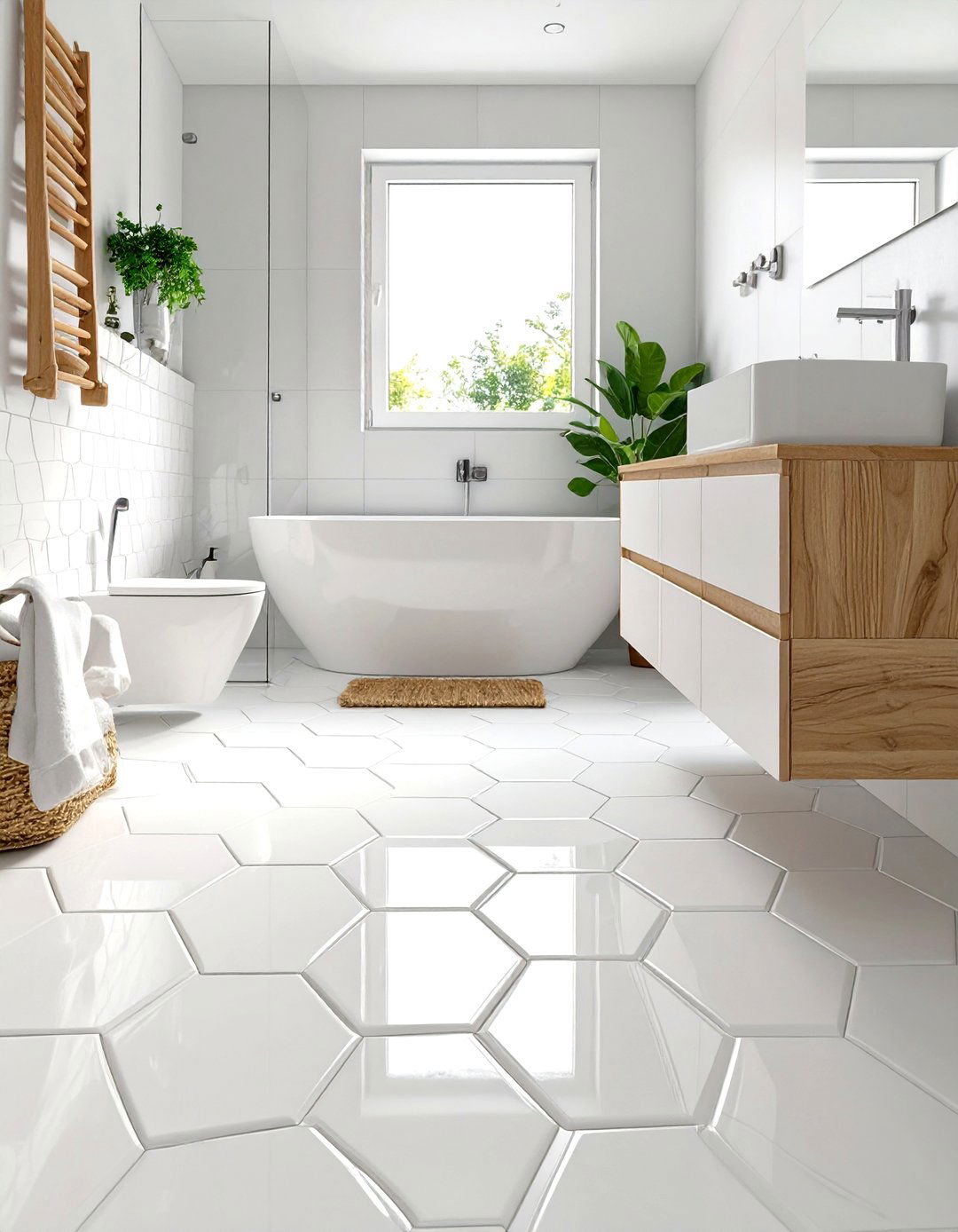 Hexagonal Tiled Bathroom Floor Pattern - 30 tiled bathroom ideas