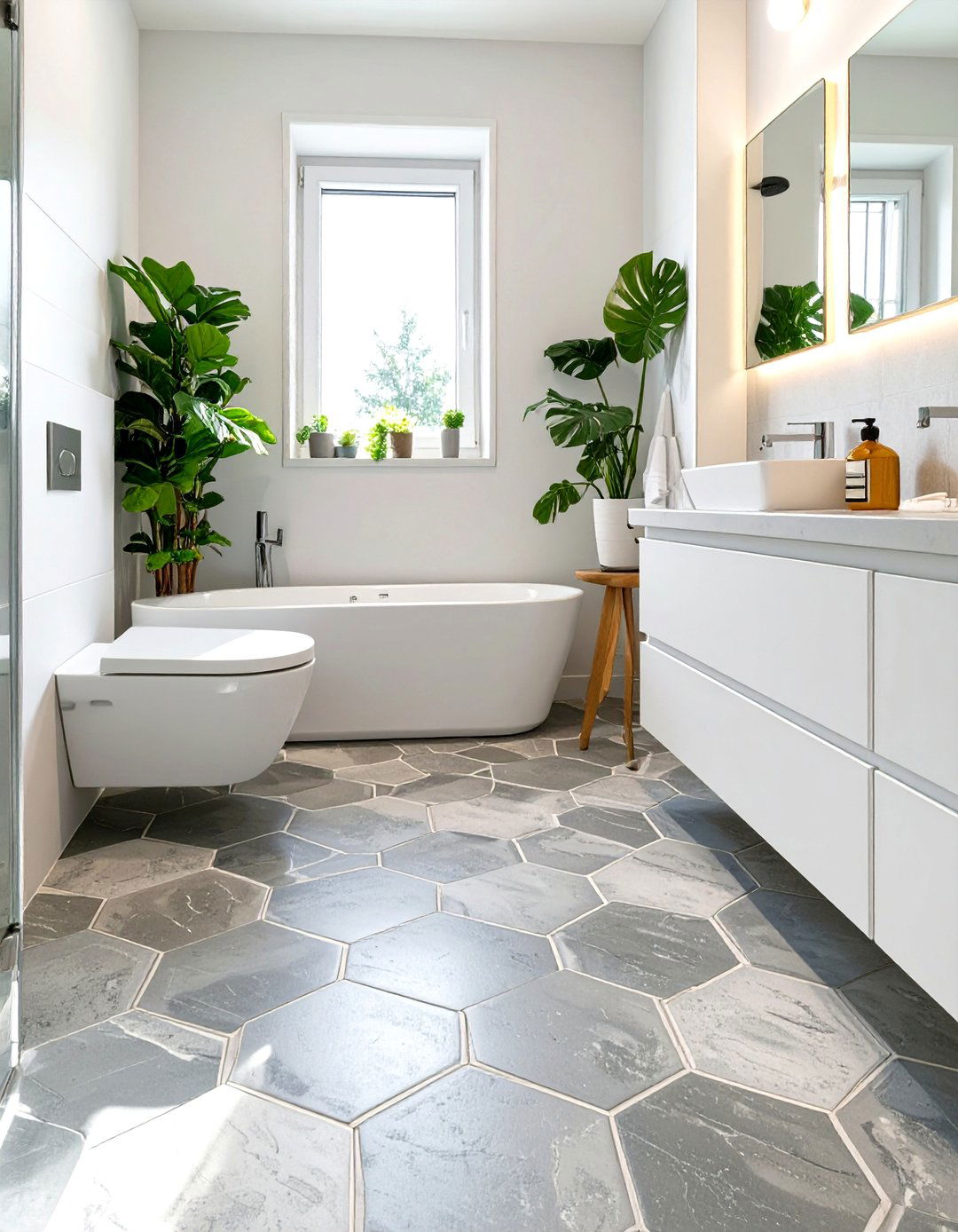 Hexagonal Tiles for Dynamic Walls or Floors - 30 small bathroom inspo ideas