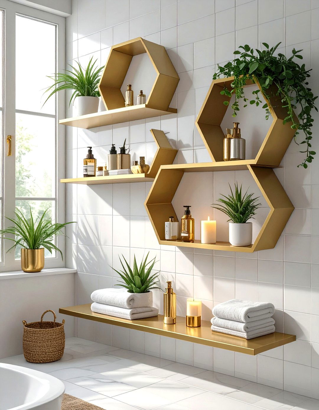 Hexagonal Wall Shelves - 30 shelves very small bathroom storage ideas