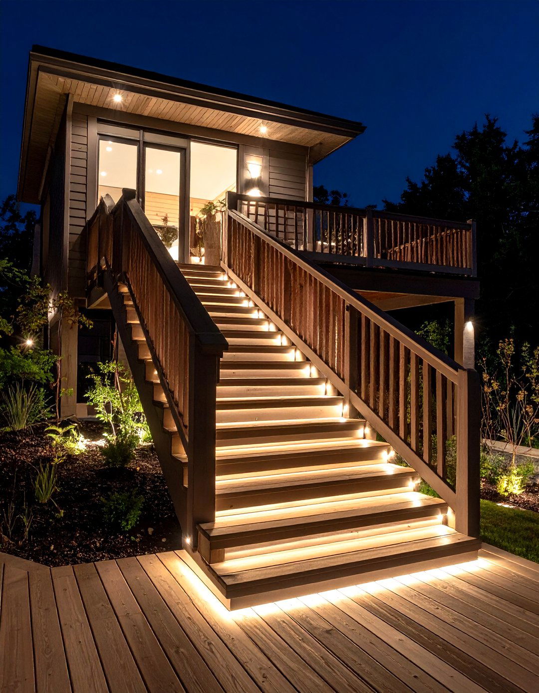 Hidden Lighting Under the Handrail - 30 deck steps ideas