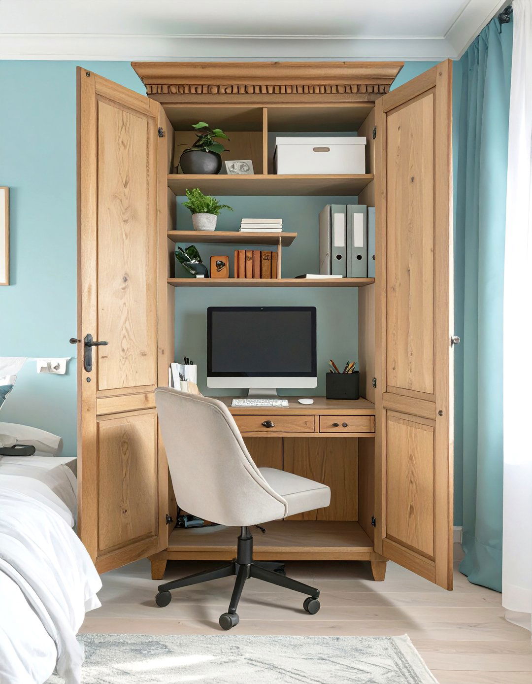 Hidden Office Inside an Armoire - 30 small office space ideas