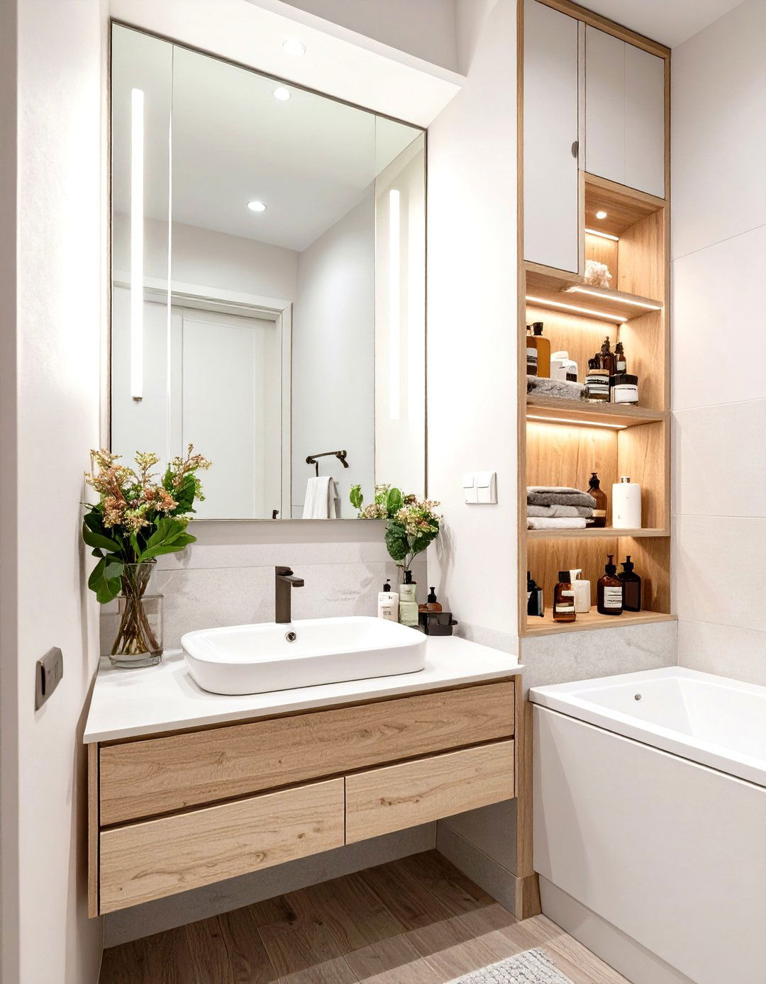 Hidden Storage Behind Mirrors - 30 small modern bathroom ideas