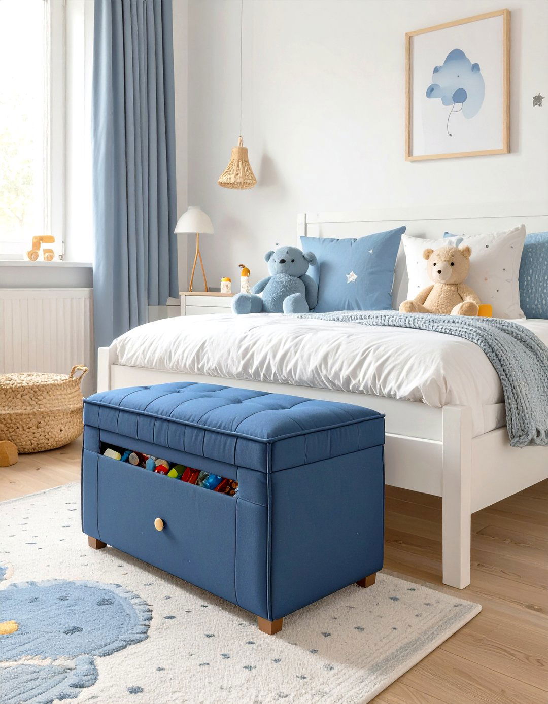 Hidden Storage Ottomans - 30 twin bedroom ideas for small rooms