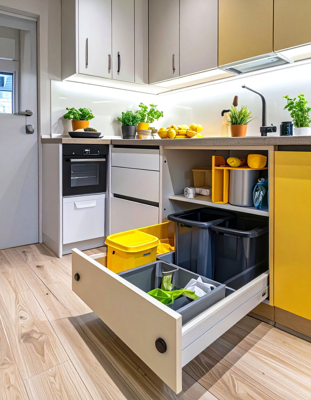 Hide a Trash Can Inside a Cabinet - 30 small galley kitchen ideas on a budget