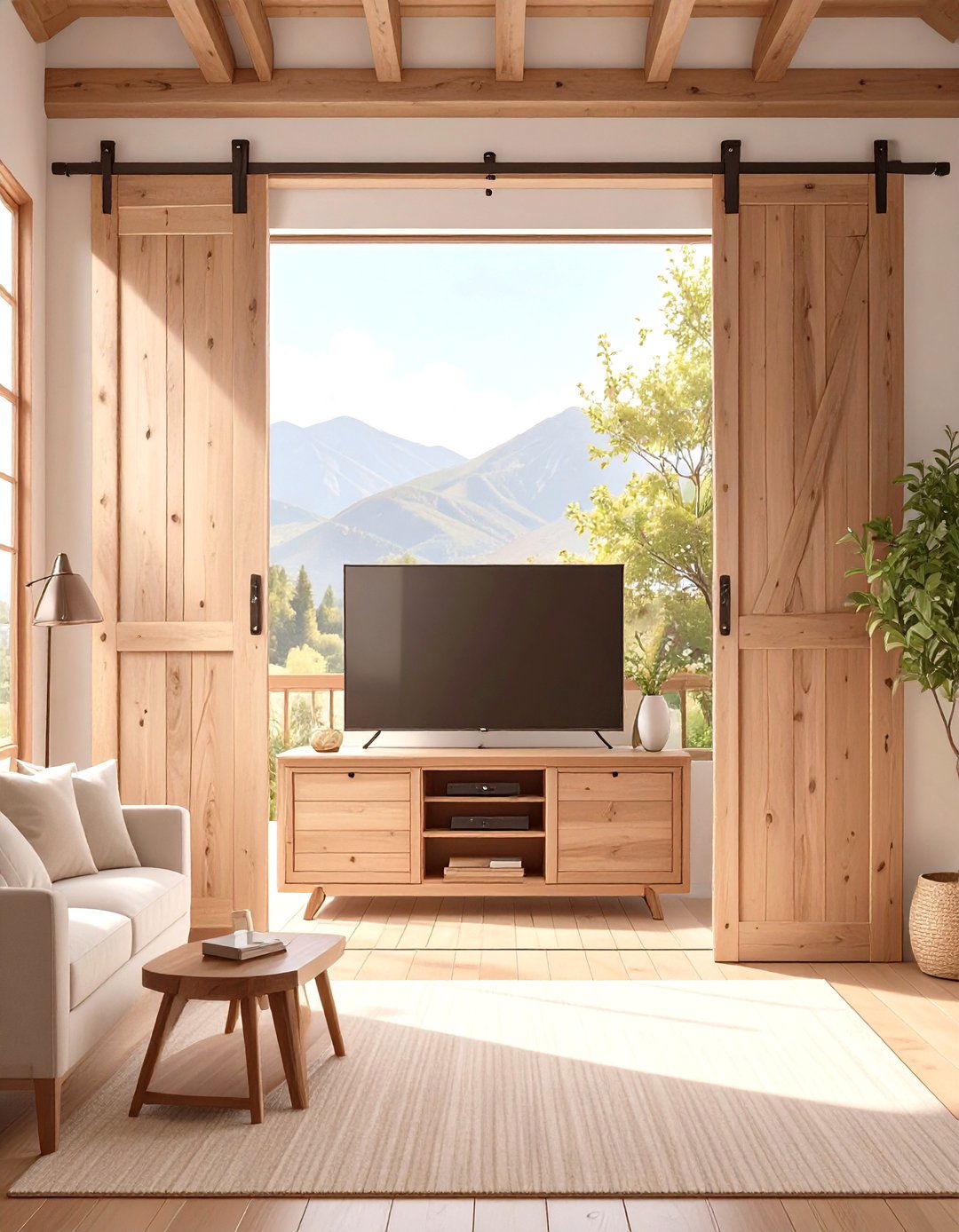 Hiding the TV Behind Sliding Panels - 30 simple small living room ideas with tv