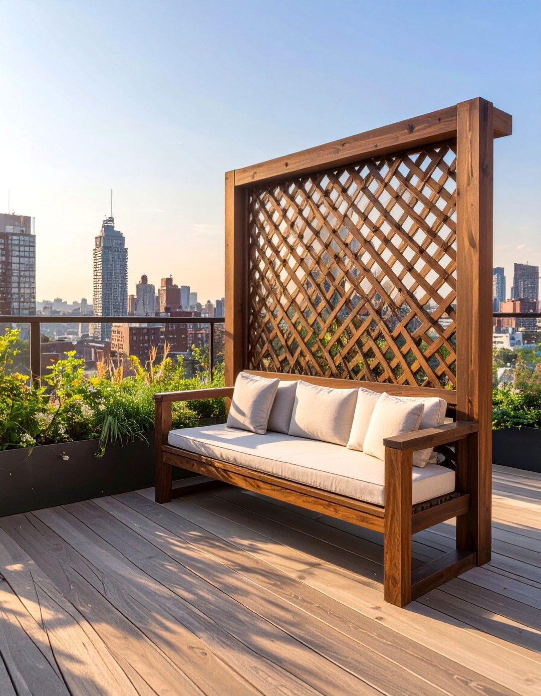 High Back Privacy Deck Bench - 30 deck bench ideas