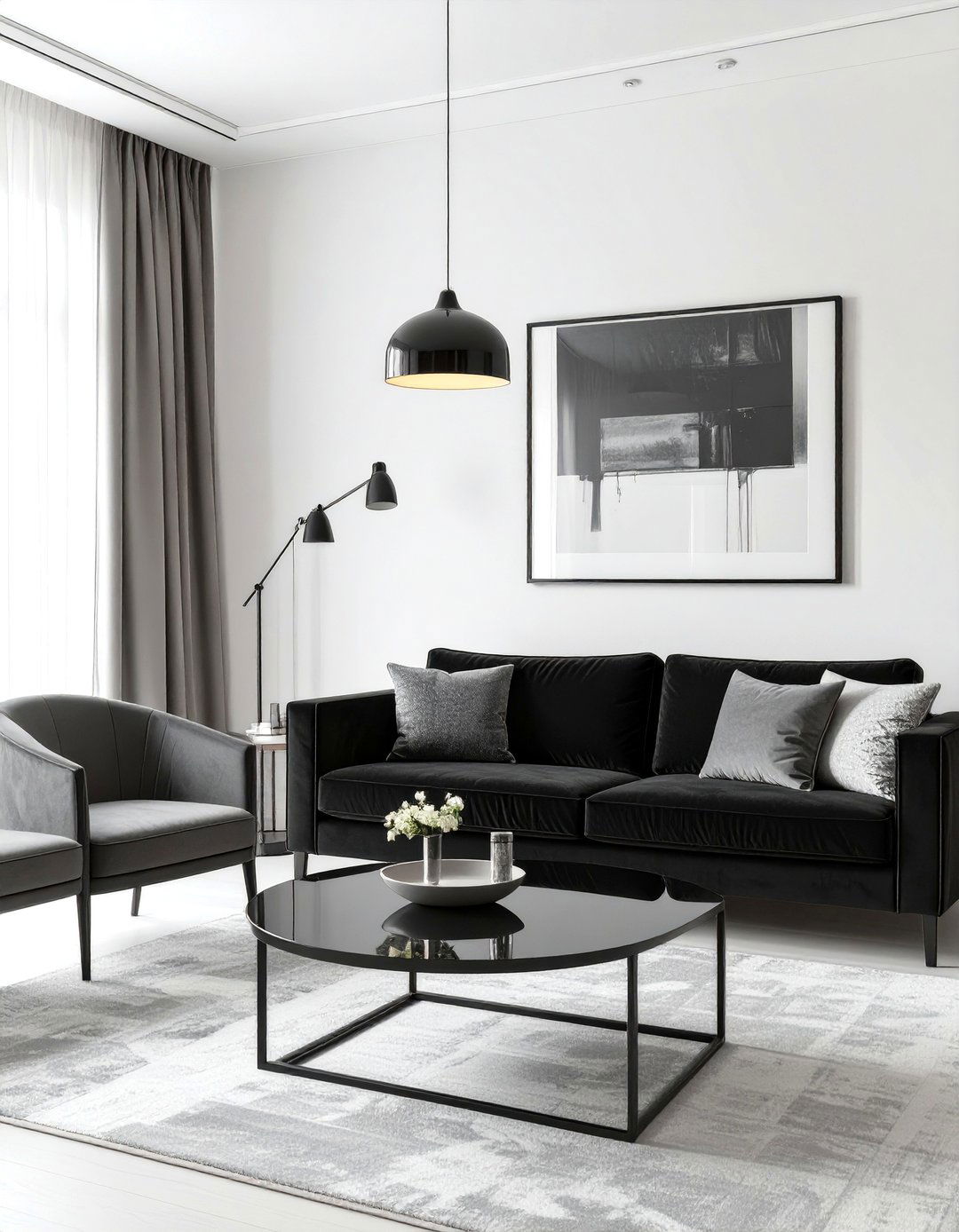 High Contrast Black and Grey Living Room - 30 modern black and grey living room ideas