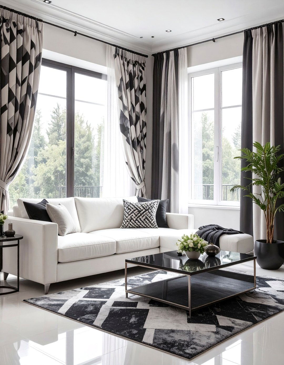 High Contrast Black and White Curtains - 30 modern curtain designs for living room