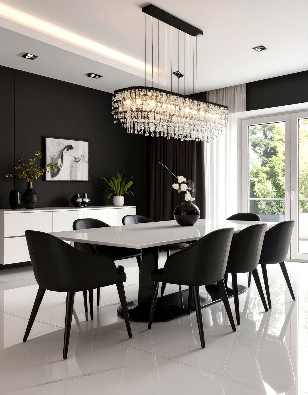 High Contrast Black and White Dining Room - 30 black and white interior design ideas