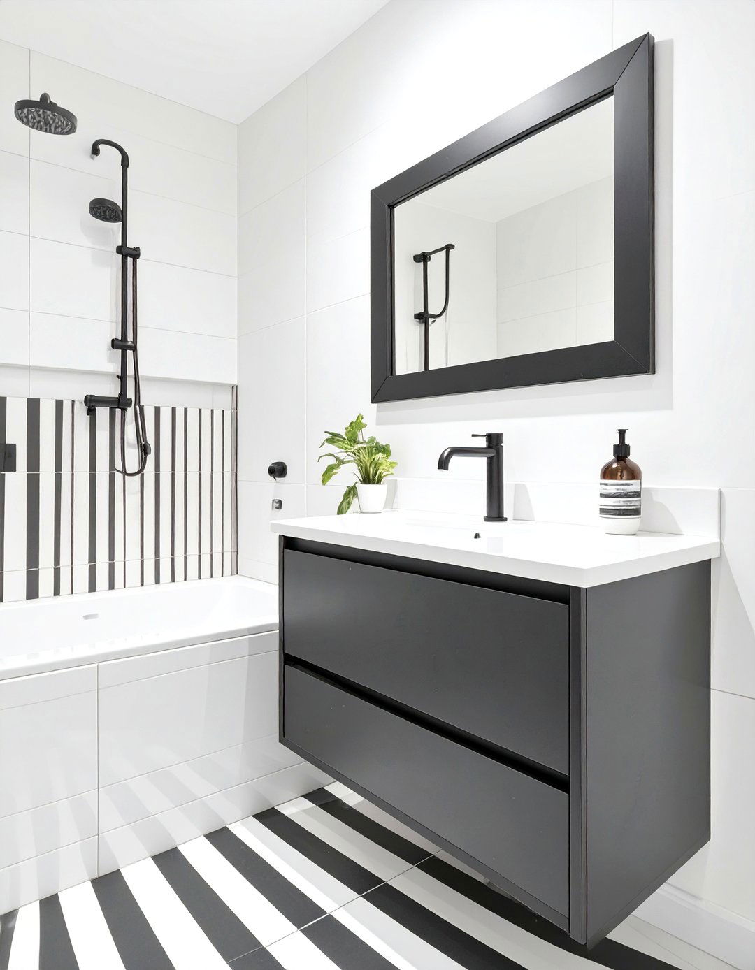 High Contrast Black and White Half Bathroom - 30 modern half bathroom ideas