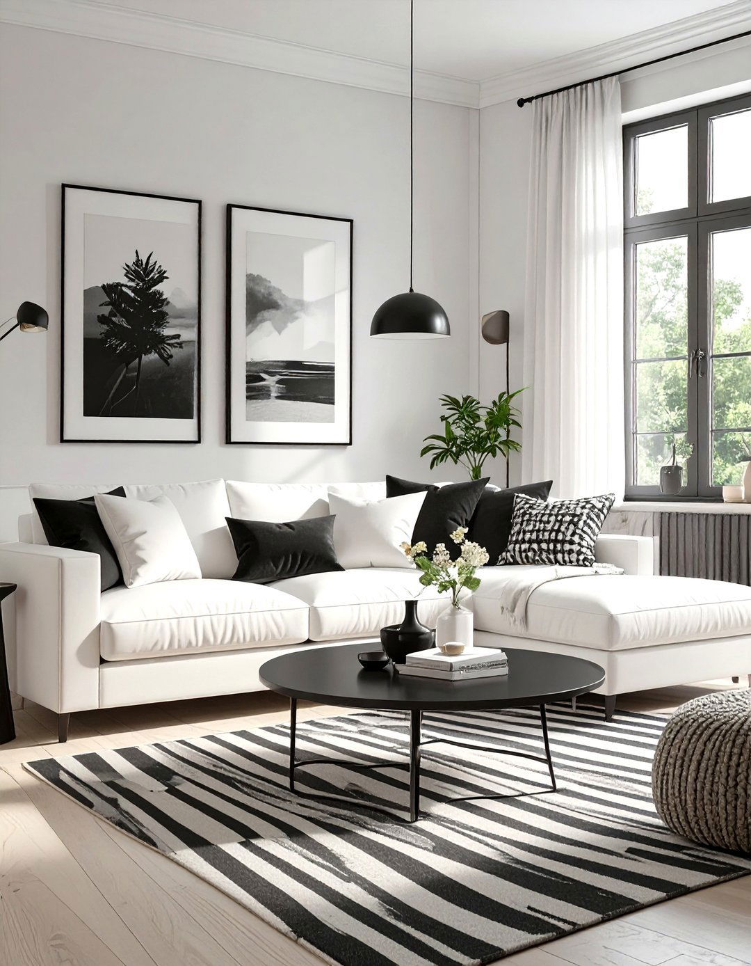 High Contrast Black and White Living Room - 30 modern small living room ideas