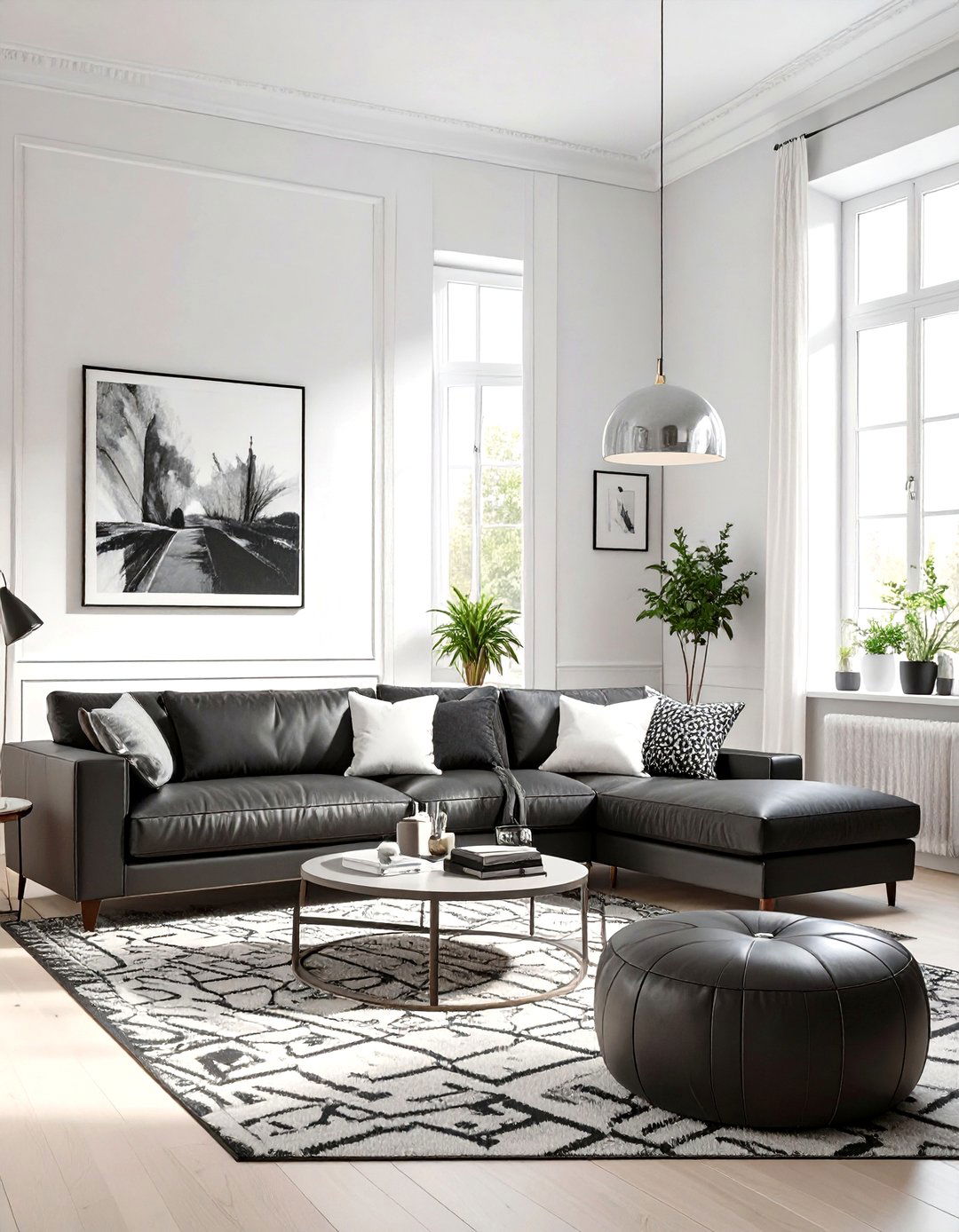 High Contrast Black and White Living Room - 30 neutral living room color ideas