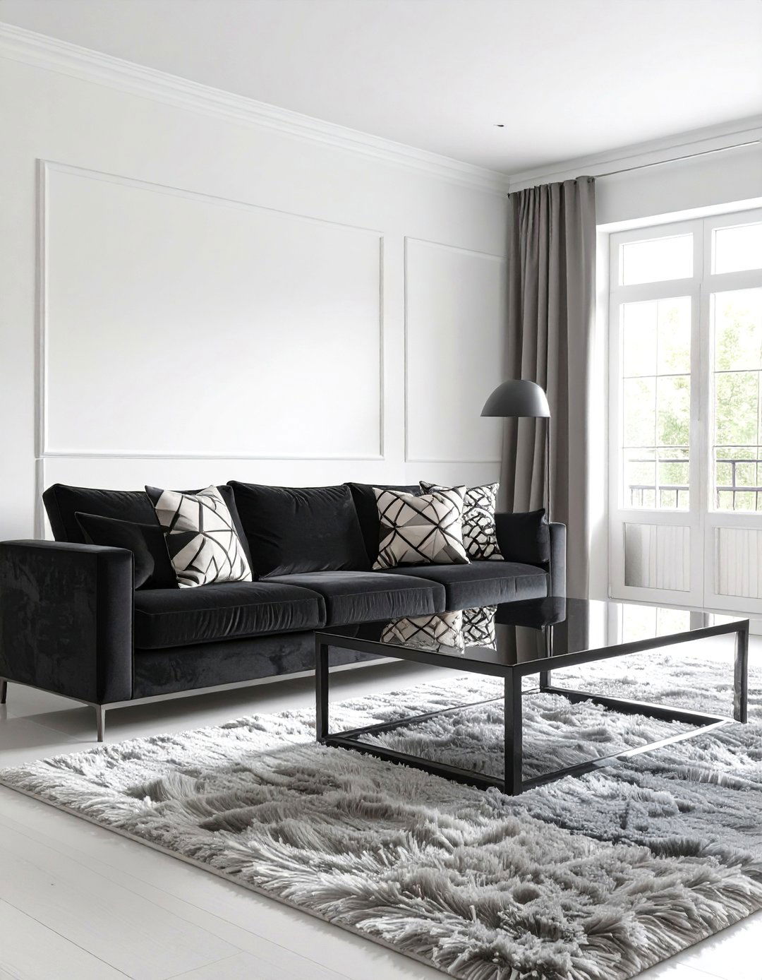 High Contrast Black and White Living Room - 30 black and grey living room ideas